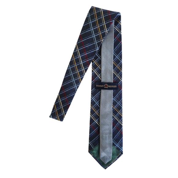 Tommy Hilfiger Men’s Silk Tie Blue Plaid Check Classic Vintage Necktie - Picture 3 of 5